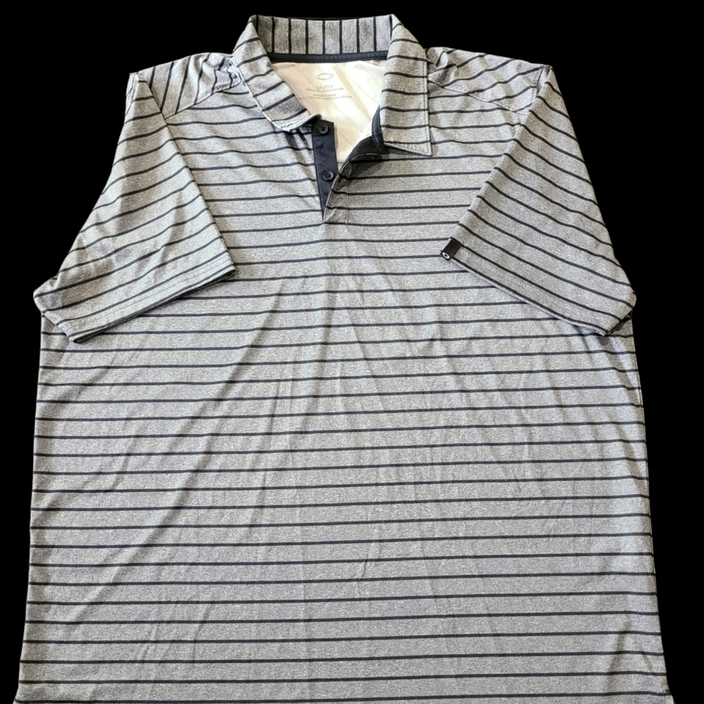 Oakley Grey Striped Tailored Fit Short Sleeve Polo
